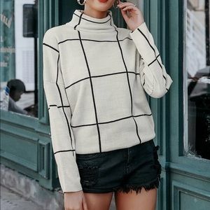 Simplee Grid Drop Mock neck Sweater